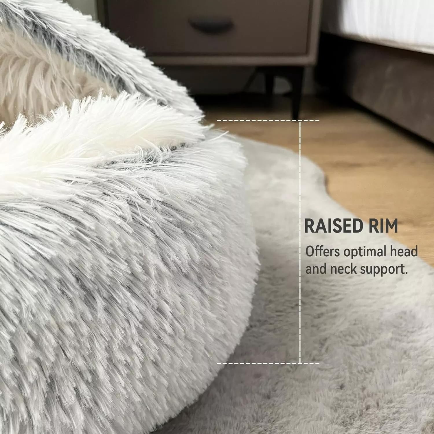 Cat Bed Round Fluffy Hooded Cat Bed Cave, Anti-Anxiety Cave Bed with Hooded Blanket, Cozy Cuddler Luxury Puppy Pet Bed, Anti-Slip Bottom and Machine Washable (Grey, Medium) - Image 2