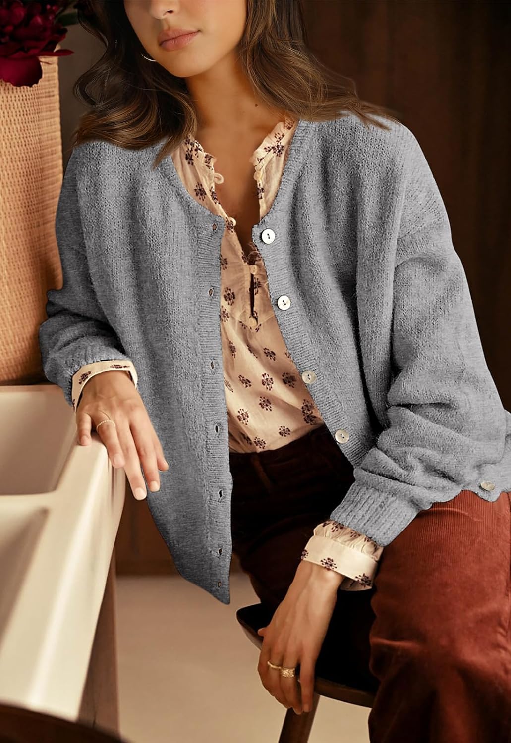 PRETTYGARDEN Long Sleeve Crewneck Button Down Womens Sweaters Spring Open Front Chunky Cardigan Sweaters for Women 2026 - Image 5