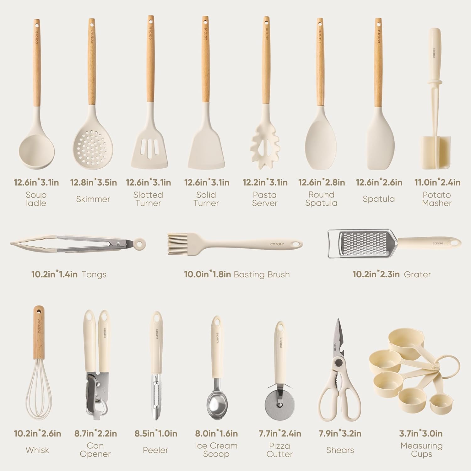 CAROTE 22pcs Silicone Cooking Utensils Set, 446°F Heat Resistant Kitchen Utensils Gadgets Set, Spatula, Turner, Whisk, Tongs - Image 2