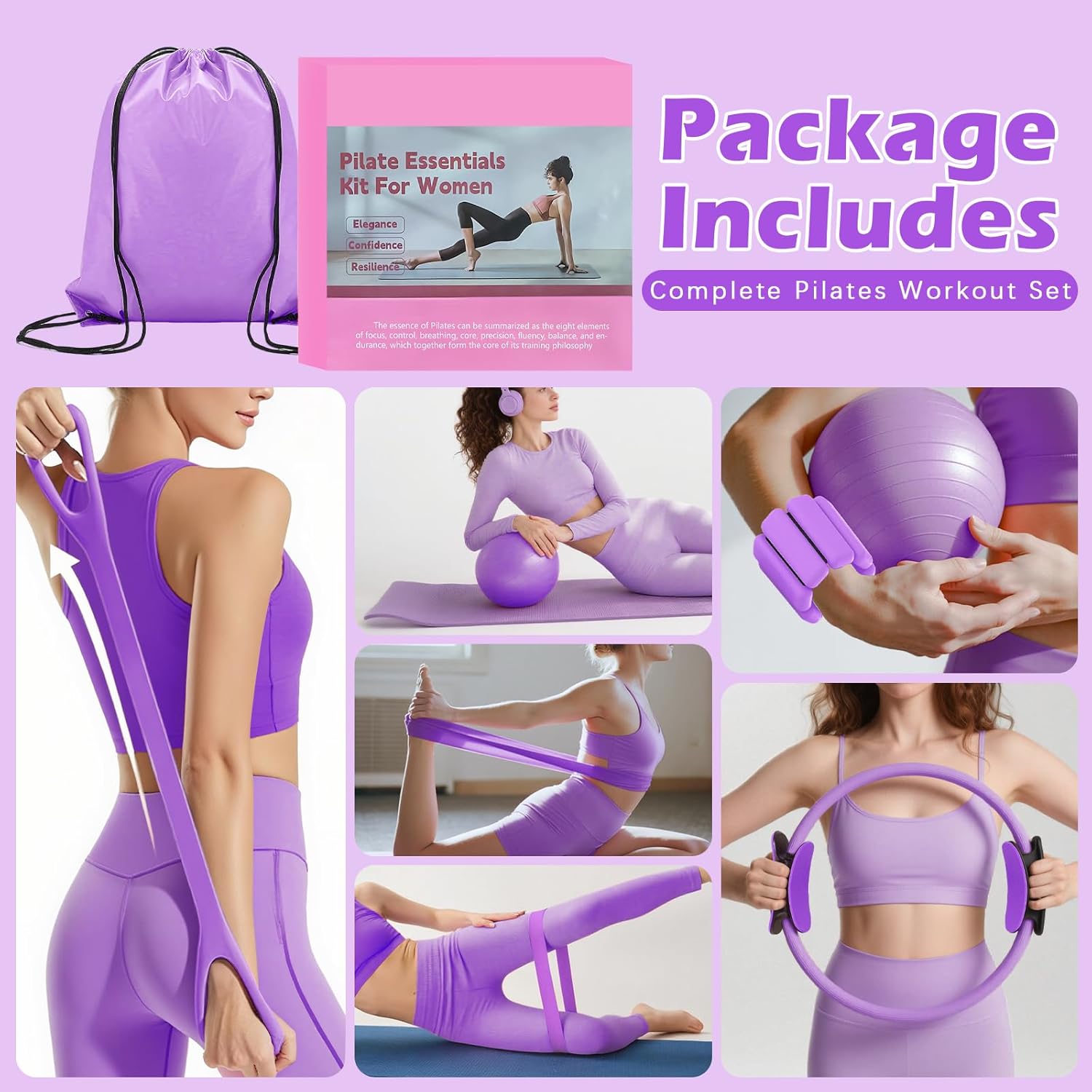 Pilates Kit for Home Workouts – Pilates Equipment Set with Ring, Ball, Resistance Bands, Pilates Accessories, Pilates Essentials Kit for Women, Pilates Sets for Home Exercise - Image 4