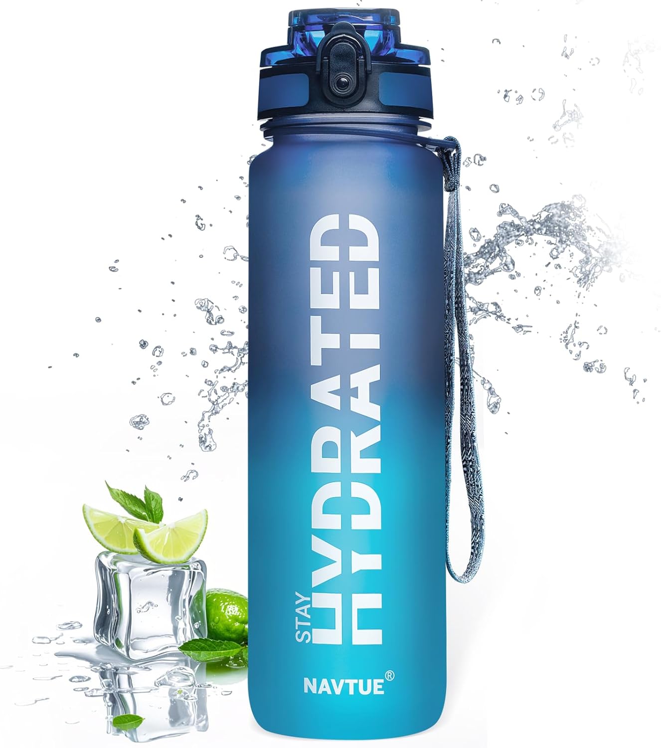 Water Bottle, 32oz Sports Water Bottles with Time Marker Wide Mouth, Motivational and Leakproof Drink Bottle, BPA Free Tritan with Carry Strap for Gym Fitness Outdoor (1 Bottle) - Image 8