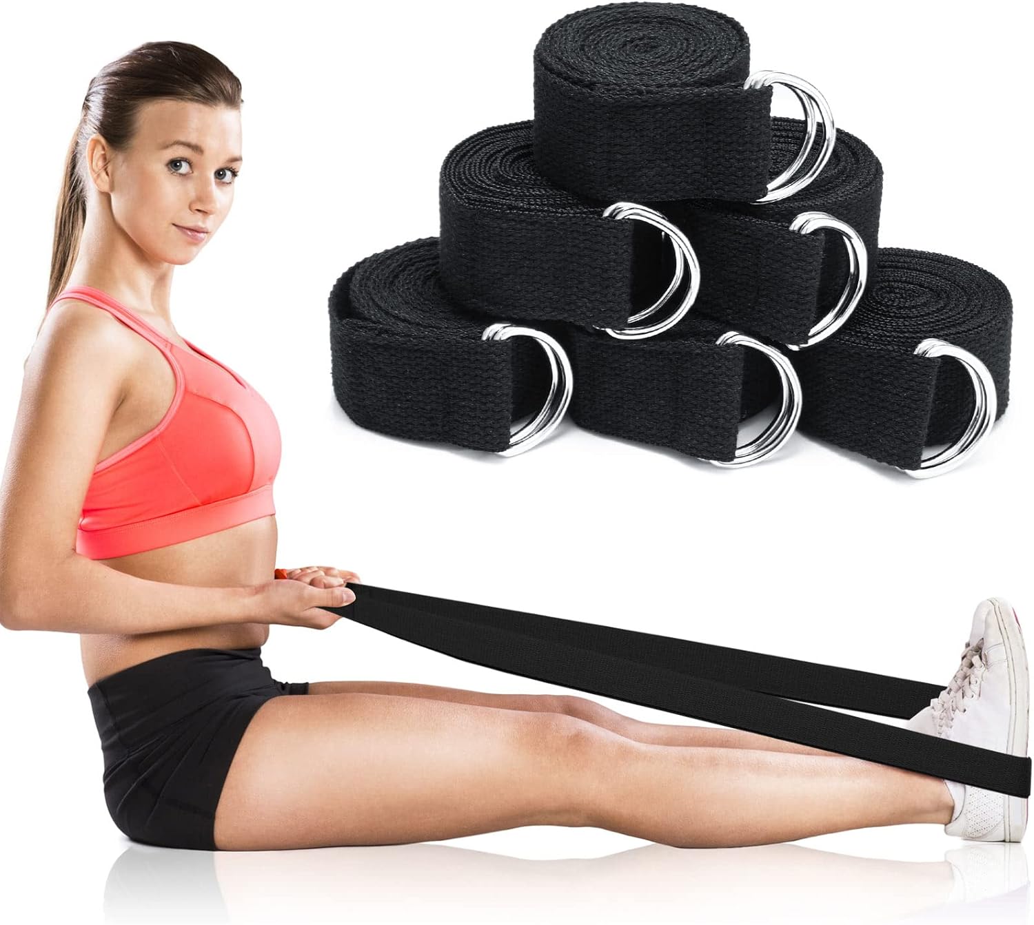 6 Pcs Yoga Strap for Stretching 8 Ft Yoga Exercise Adjustable Straps Bands with Safe Adjustable D Ring Buckle for Pilates Gym Workouts Fitness Improves Sitting Posture - Image 7