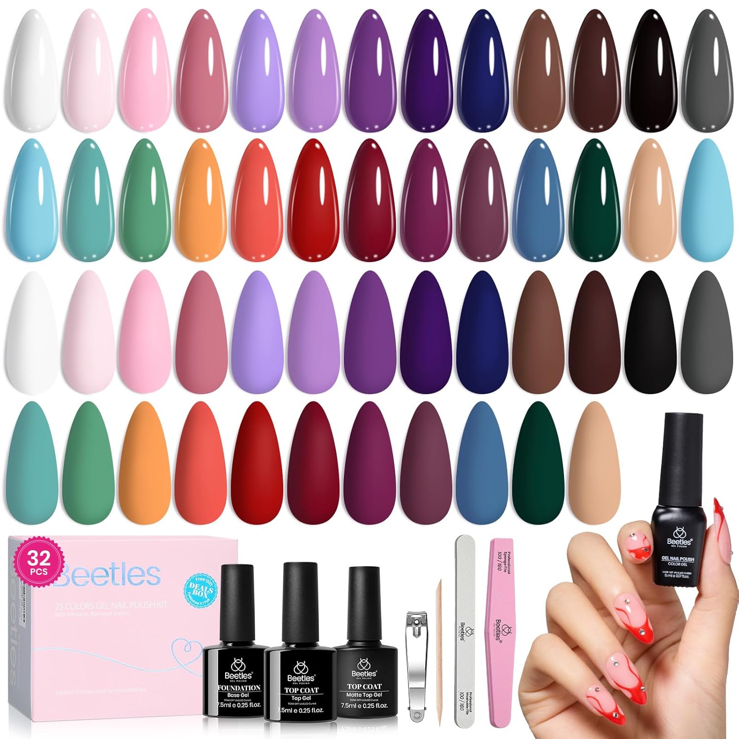 Beetles Summer Gel Polish Set - Urban Rhythm Collection, 25 Colors Pink Red Blue Green Summer Gel Nail Polish Set with 3Pcs Base Top Coat Nail Art UV LED Soak Off DIY Salon Manicure - Image 9
