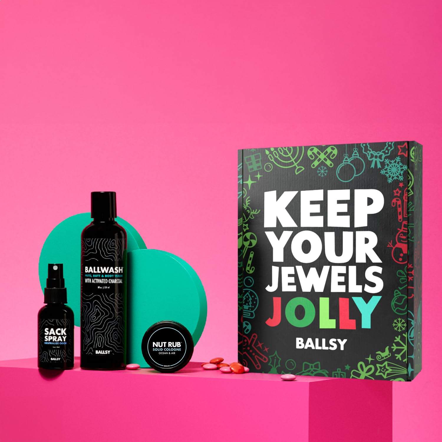 Ballsy Gift Set For Men, Jolly Jewels Pack, Includes Body Wash, Deodorizing Spray, and Cologne Rub, Men Hygiene Products, Mens Body Care, Ball Wash For Men Christmas Gift pack, Ocean and Air - Image 2
