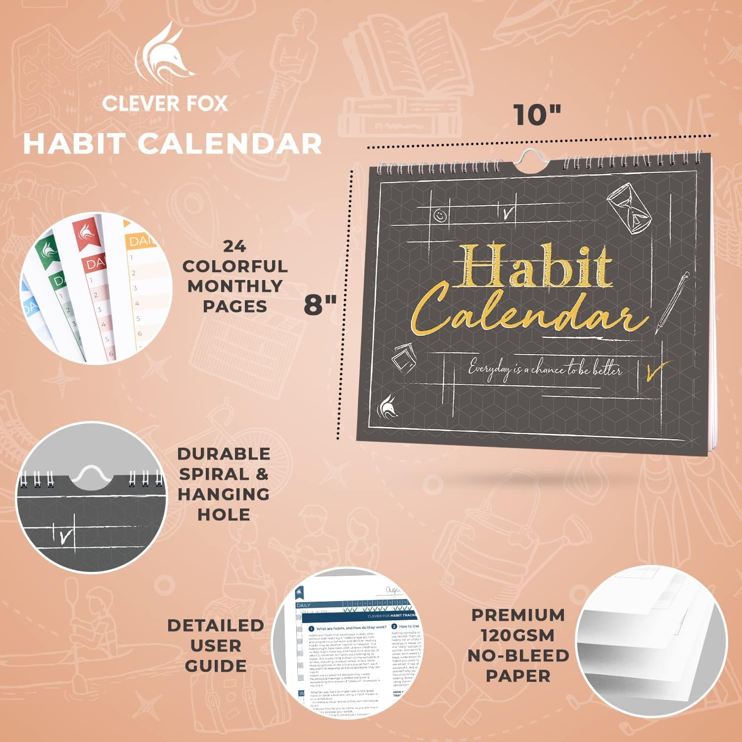 Clever Fox Habit Tracker Calendar – Inspirational Goal Tracker and Habit Calendar for Atomic Habits – Colorful Habit & Goal Planner Journal to Boost Productivity – 24 Months, 10″ x 8″ (Black) - Image 2
