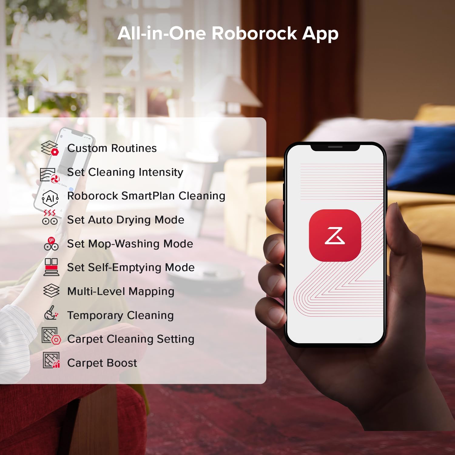 roborock Qrevo S5V Robot Vacuum and Mop, FlexiArm Edge Mopping, 12,000Pa Suction, Dual Zero-Tangle System, Smart Obstacle Avoidance, 10mm Mop Lifting, Auto Mop Washing&Drying, Self-Emptying&Refilling - Image 9