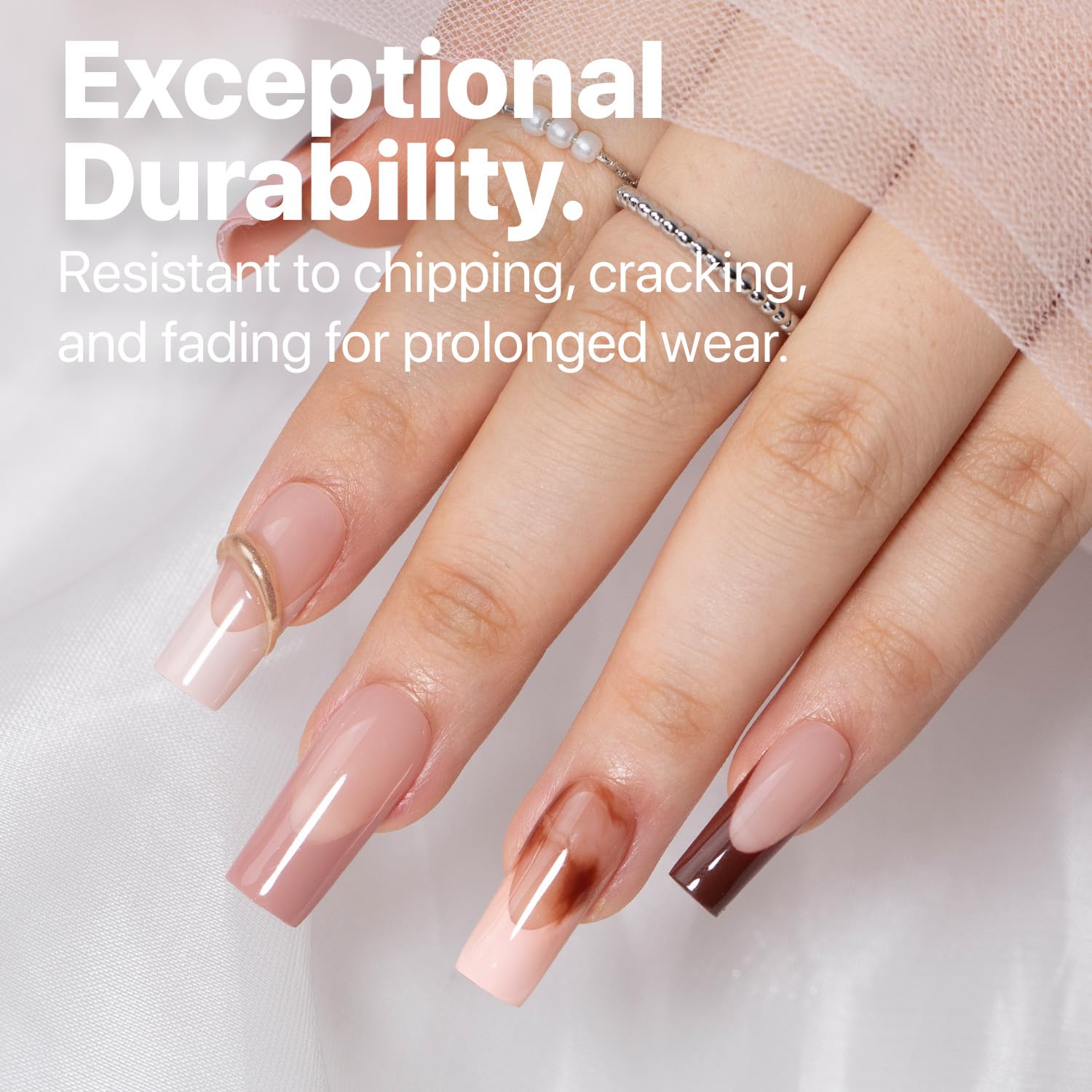 SXC Cosmetics French Tip Press On Nails - Skin Tone Nude and Color Series, Medium Square X-Pro Tips Starter Kit ST117KIT - Image 6