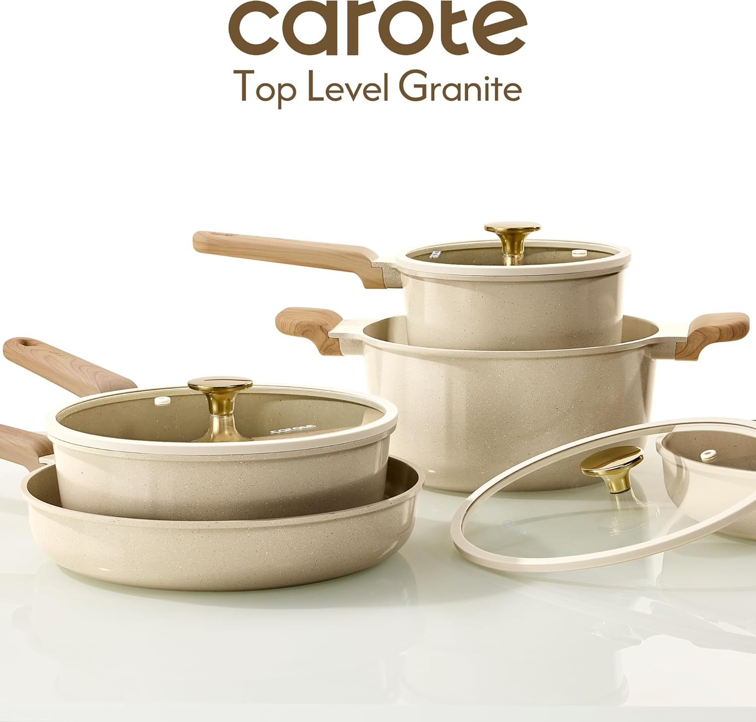 CAROTE 14Pcs Pots and Pans Set Non stick, Ceramic Cookware Set, Non-toxic Kitchen Cooking Set, PFAS and PFOA Free - Image 8