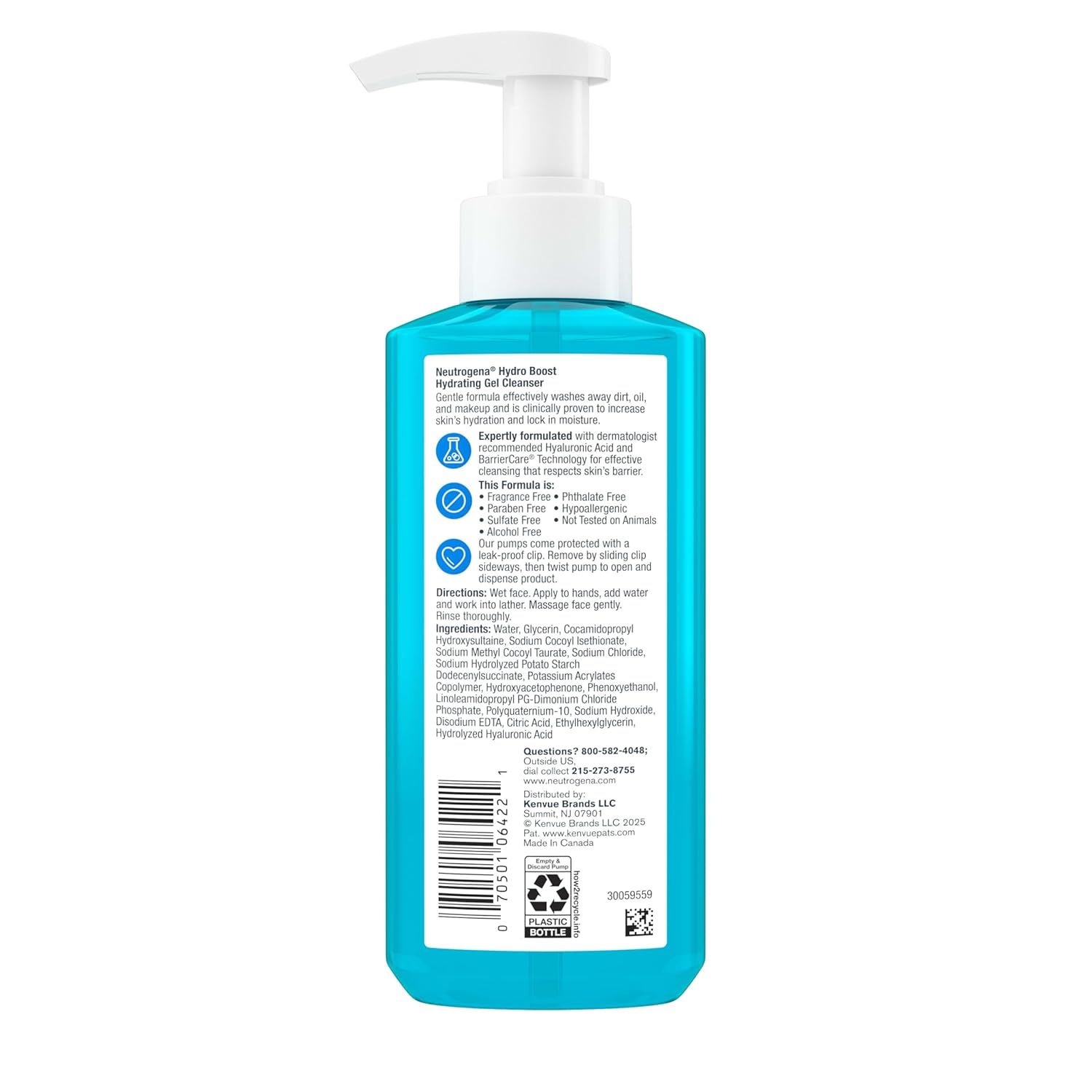 Neutrogena Hydro Boost Face Wash, Fragrance Free, Hydrating Facial Cleanser with Hyaluronic Acid, Daily Foaming Face Wash & Makeup Remover, Hypoallergenic Gel Cleanser, 7.8 fl. oz - Image 9