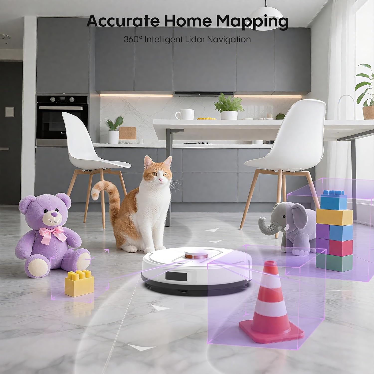 Robot Vacuum and Mop, 6000Pa Robotic Vacuum with Mapping, Self-Emptying Station for 90 Days Hands-Free Cleaning, LiDAR Navigation, No-Go Zones, Wi-Fi/App/Alexa Voice Control, for Carpets Hard Floors - Image 5