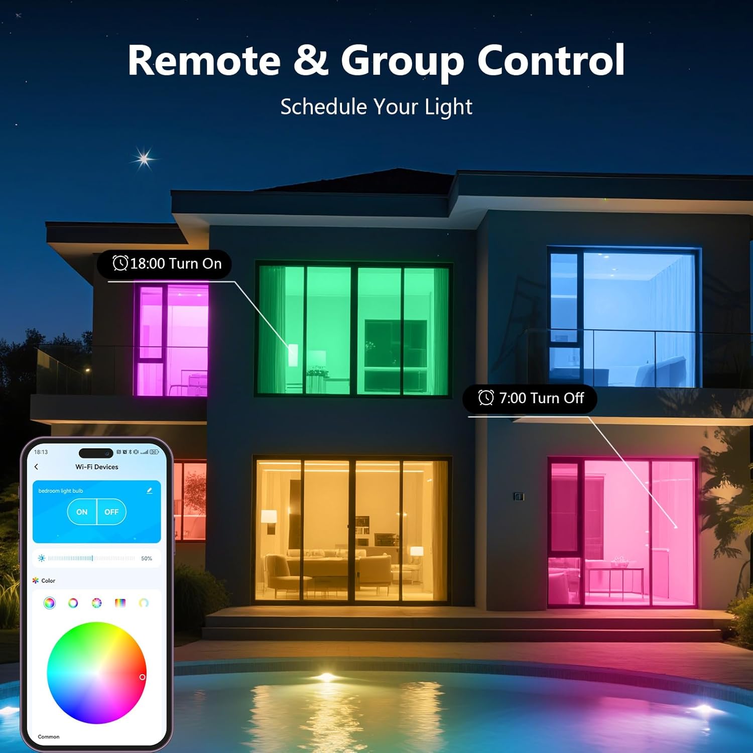 DAYBETTER Smart Light Bulbs, RGBCW Color Changing Smart Bulb Compatible with Alexa & Google Home,Preset Scene, Music Sync, A19 E26 2.4G WiFi Bluetooth Dimmable LED Bulbs, 60W Equivalent, 800LM, 6 Pack - Image 6