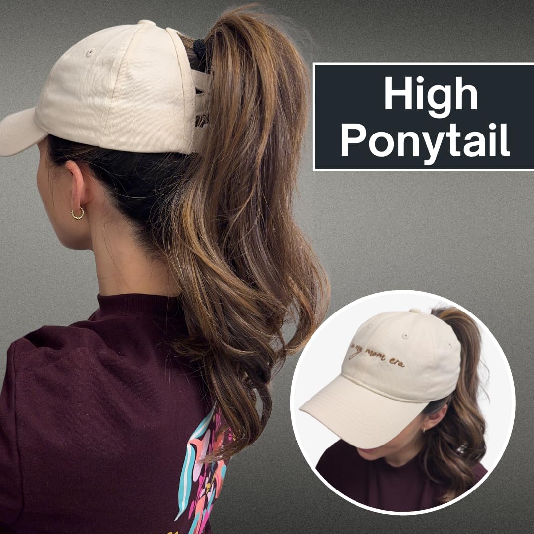 in My Mom Era Hat - Beige Baseball Cap for Moms, High Ponytail Hole, Minimalist Design, Mothers & New Mom Gifts - Image 5