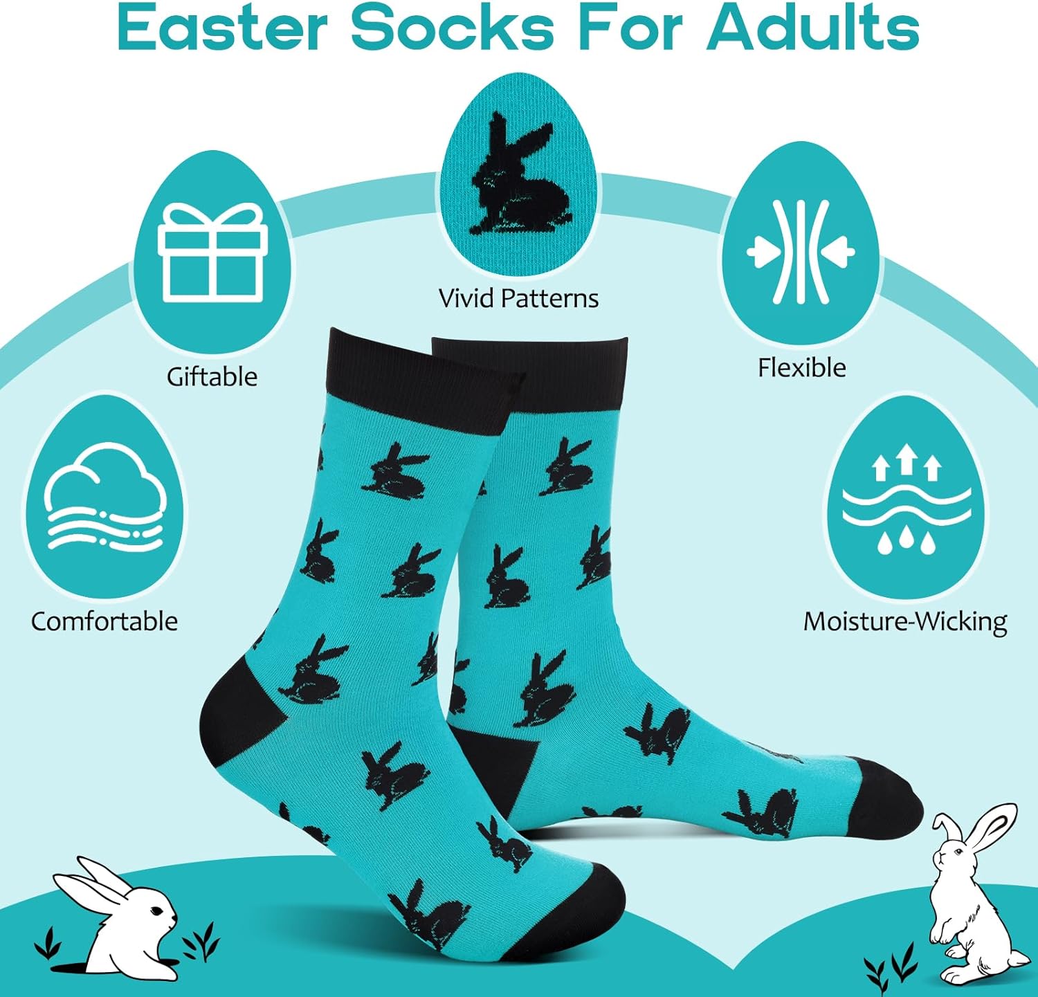 Happy Easter Eggs Bunny Socks for Men Women Teen Boys Kids- Easter Gifts Funny Novelty Crazy Silly Cool Fun Socks - Image 4