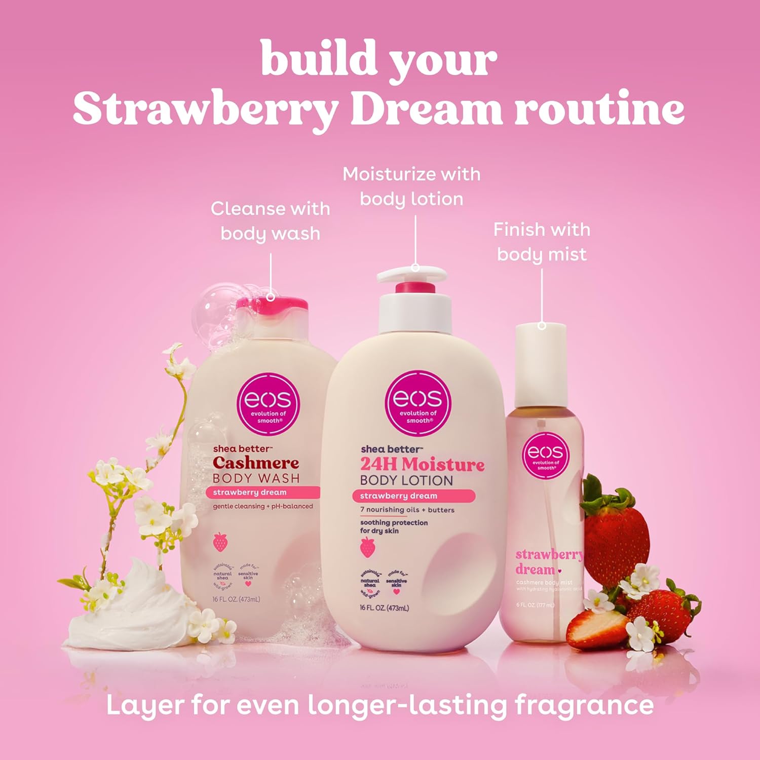 eos Cashmere Body Mist, Strawberry Dream, Body Spray for Women, Strawberry Perfume, Hair Mist, Moisturizing, Hyaluronic Acid, Glycerin, Vegan, Cruelty-free, 6 fl oz - Image 6