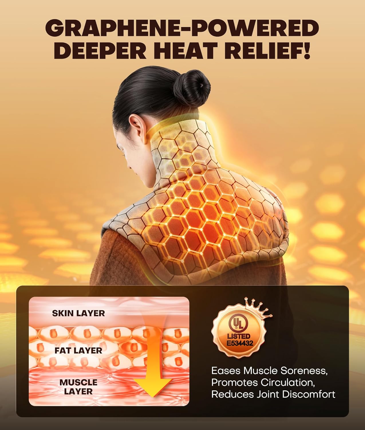 Graphene-Infused Instant Heating Pad with 3M Thinsulate, Ergonomic Weighted Heating Pad for Neck and Shoulders and Back, Heated Neck Wrap w/ 6 Heat Options 4 Auto Timer, Christmas Gifts for Women Men - Image 4