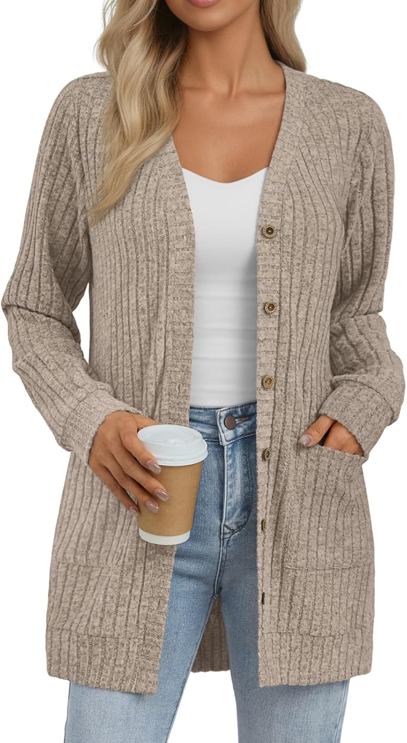 AUTOMET Women Long Cardigan Sweater Fall Lightweight Outfit Chunky 2026 Button Up Clothes with Pocket Coat Trendy Fashion