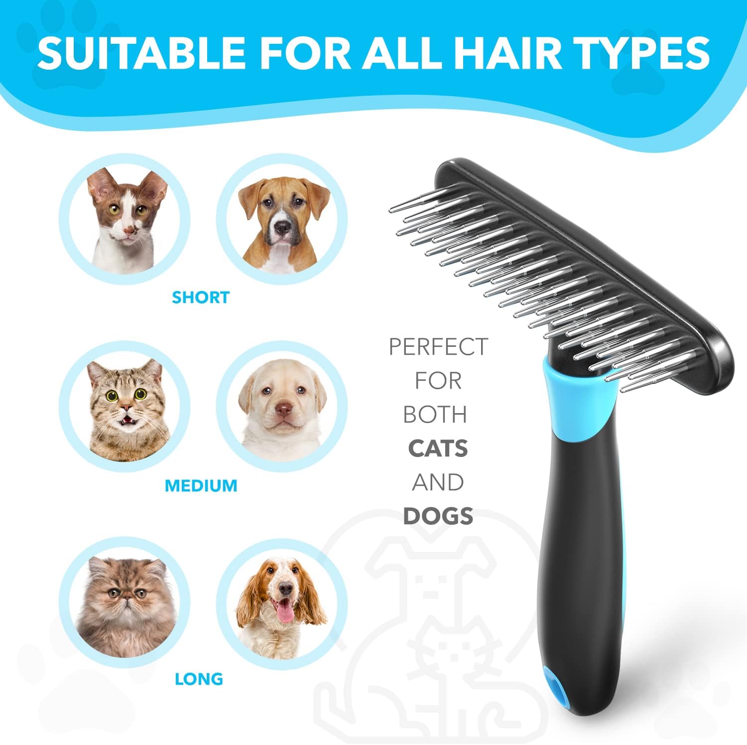 Deshedding Brush - Undercoat Rake for Dogs, Cats, Matted, Short, Long Hair Coats - Double Row Stainless Steel Pins - Reduce Shedding by 90% (Blue) - Image 3