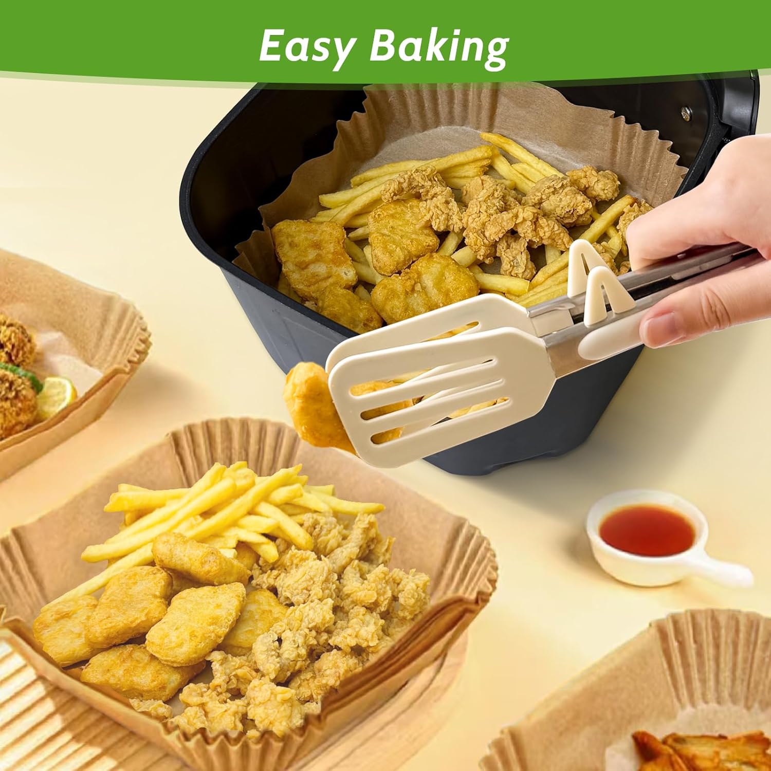 360 Pcs 8” Square Unbleached Heavy Duty Air Fryer Paper Liners Disposable, Non-Stick & Non-Leak Parchment Paper Liners for Airfryer Basket, Deep Fryer Parts & Accessories - Image 4