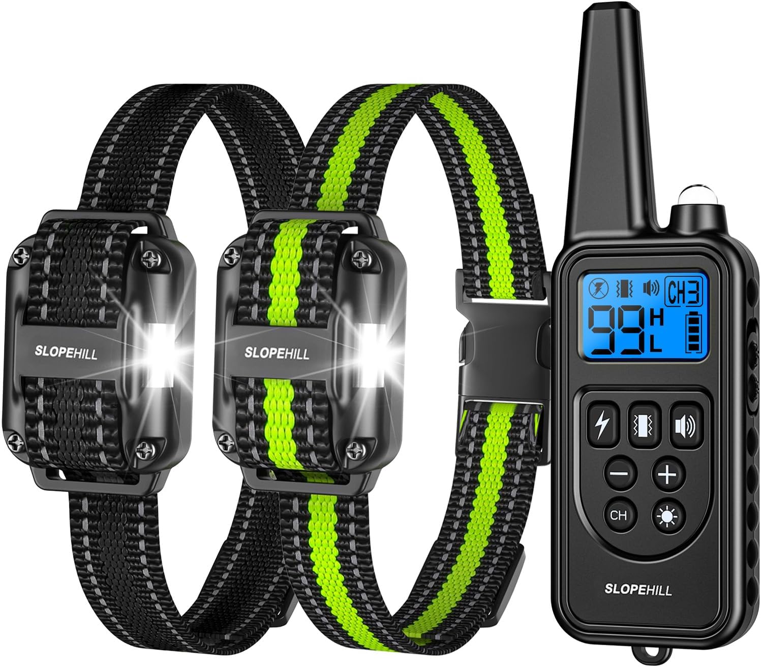 SLOPEHILL Dog Training Collar with Remote, 4200FT Electronic Dog Shock Collar with Beep, Vibration, Shock, Light and No Shock Mode, Electric Training Collar for Small Medium Large Dogs (Black Green)