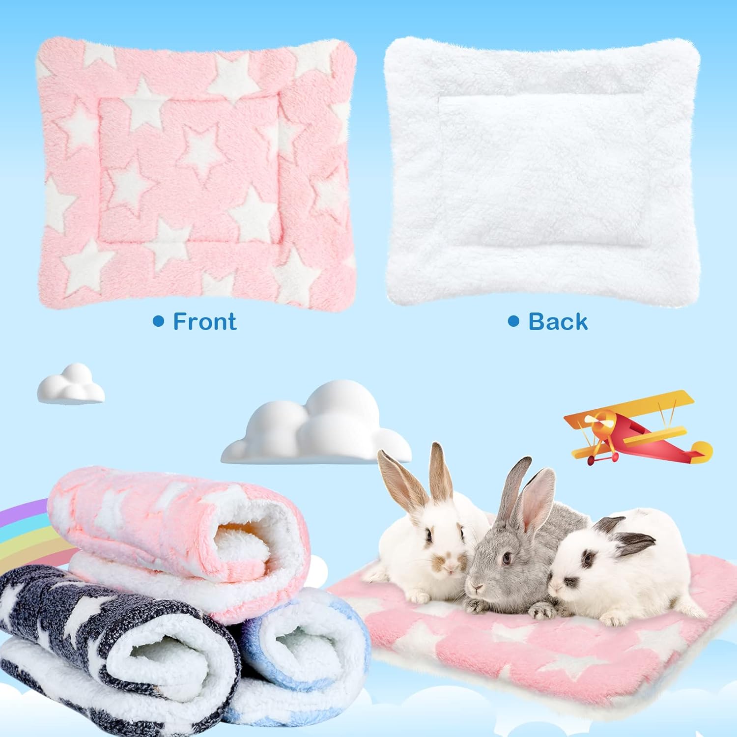 Jetec 3 Pcs Bunny Guinea Pig Beds Soft Bunny Mats Warm Guinea Pig Mat Small Animal Winter Bed Pads Fleece Sleeping Pads for Indoor Rabbit Hamster Squirrel Hedgehog Chinchilla Ferret(Star) - Image 4