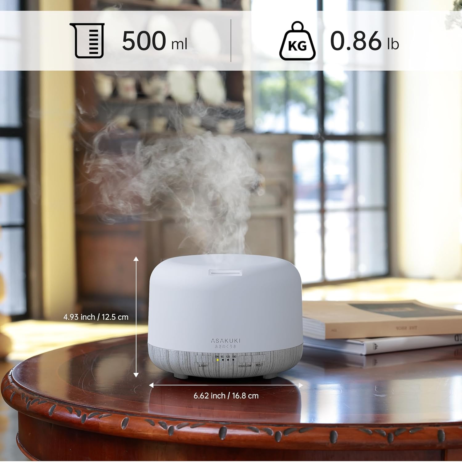 ASAKUKI Essential Oil Diffuser for Home, 500ML Aromatherapy Diffuser Humidifier with Remote Control, 7 Color LED Lights, Quiet Cool Mist Diffuser for Bedroom, Living Room, Office (White) - Image 7