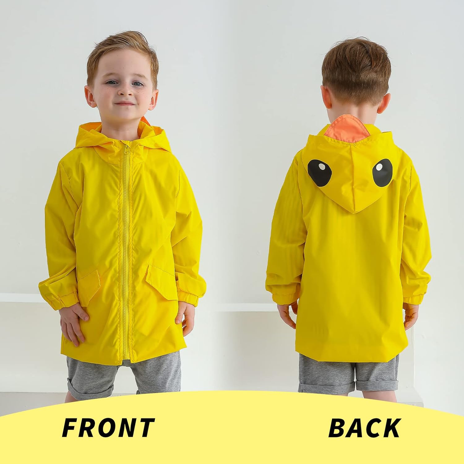 YOUNGER TREE Toddler Baby Boy Girl Duck Raincoat Cute Cartoon Hoodie Zipper Coat Outfit - Image 3