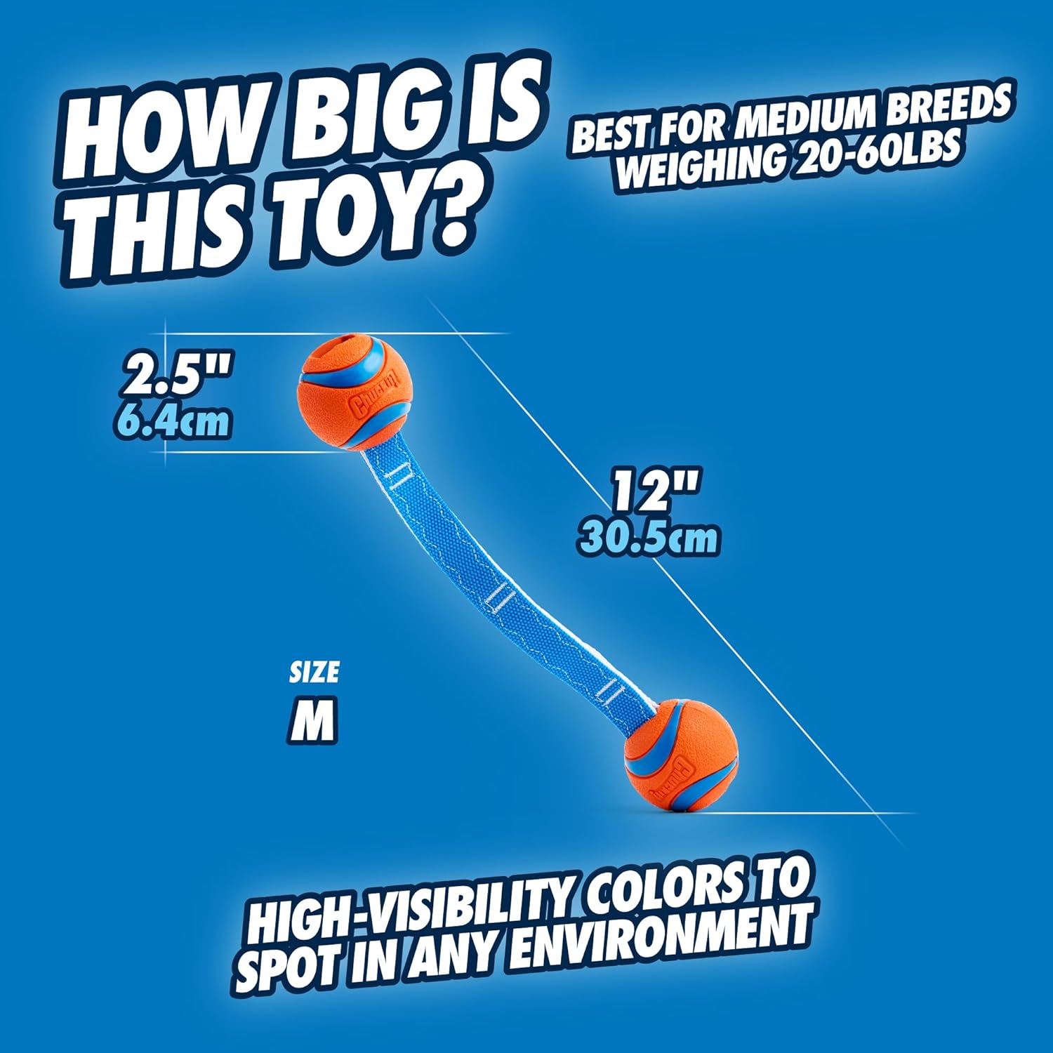 Chuckit! Ultra Duo Tug Dog Toy - Two Ultra Balls on a Durable Nylon Cord Handle - Fetch and Tug-of-War Toy for Dogs - Size Medium - For Breeds 20-60 lbs - 2.5-inch Diameter - Orange and Blue - Image 3