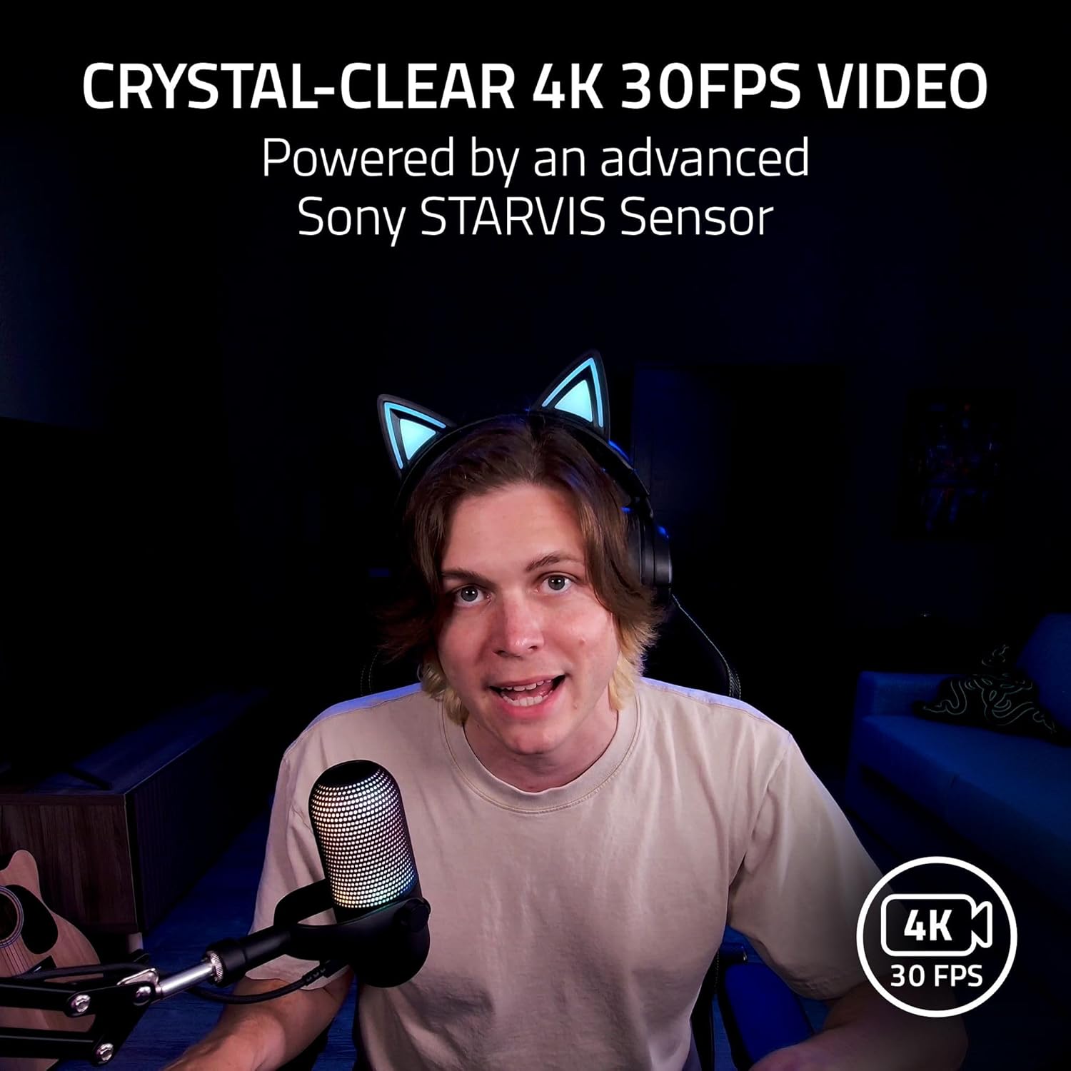Razer Kiyo V2 Streaming Webcam: 4K 30 FPS, 1080p 60 FPS - AI Powered Auto-Framing - Built-in Microphone - Ultrawide Angle Lens - Privacy Cover - Works with OBS, Xsplit, Discord, Zoom, Teams - Black - Image 2
