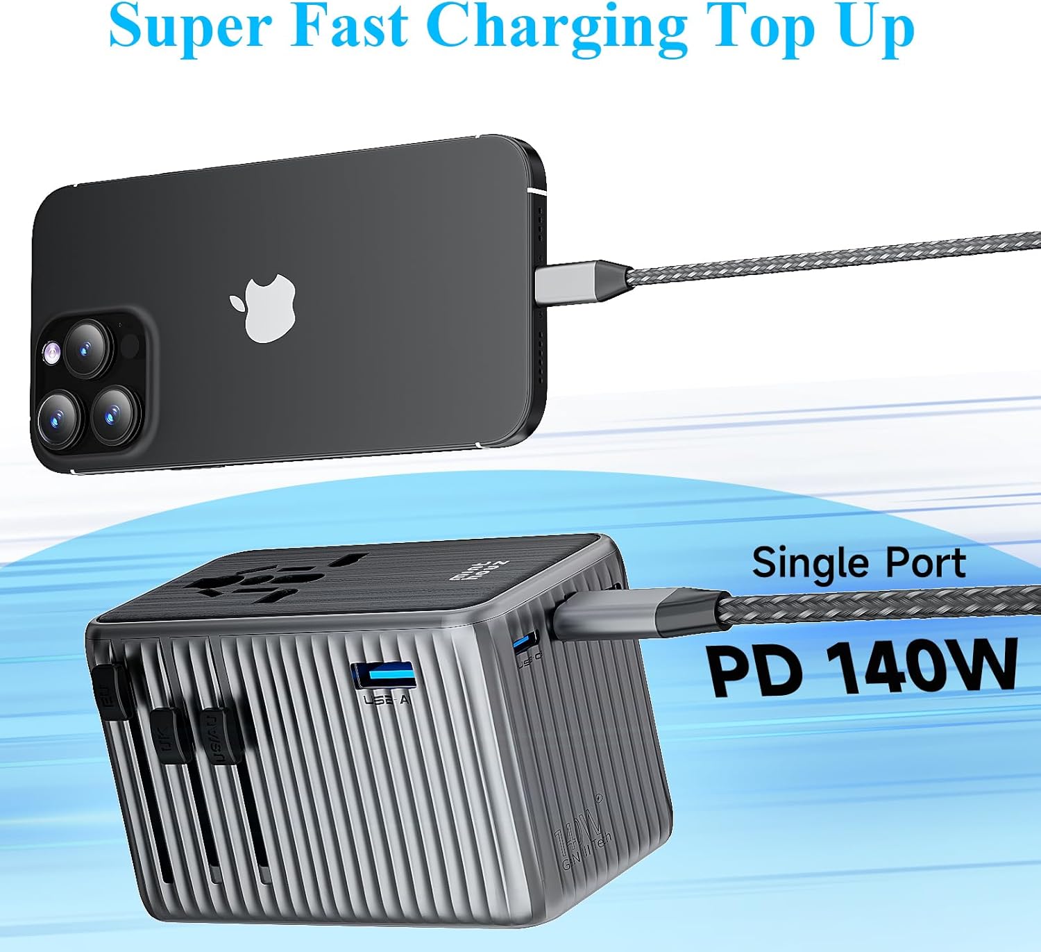 Minthouz Universal Travel Adapter, International 140W Power Adapter GaN PD Fast Charger with 3 USB-C PD & 1 USB-A Port, All-in-One Portable AC Worldwide Power Converter Plug for USA EU UK AUS and More - Image 6