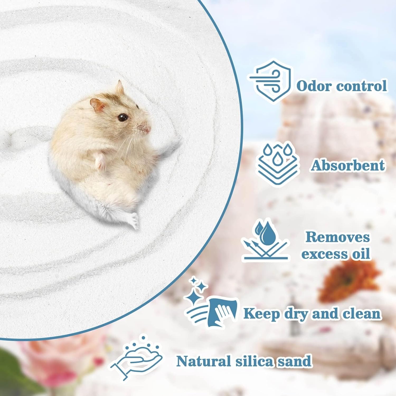 Sukh 14 OZ Hamster Sand Bath - Whit Fine Sand Hamster Bedding Reptile Silica Sand Gerbil Hideout for Hamster Chinchillas Gerbil Syrian Mice Small Animals Small Pets - Image 2