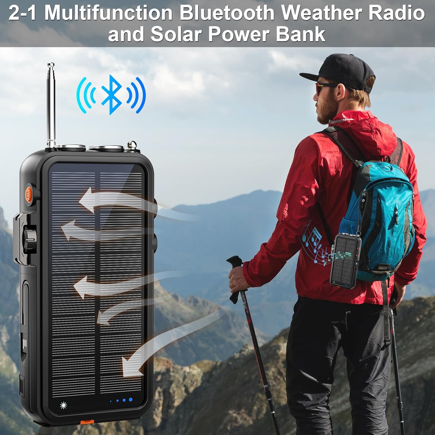 Emergency Radio&22000mAh Solar Power Bank, FM NOAA Weather Radio, Portable Hand Crank Bluetooth Radio, 20W Fast Charge Wireless Phone Charger, SOS Flashlight for Emergency/Home (Orange) - Image 8