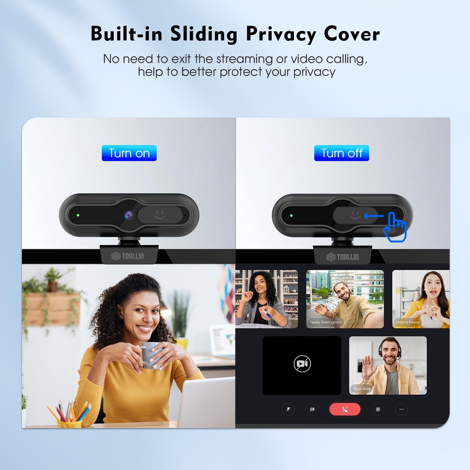 TOALLIN 4K Webcam for PC, Built-in Mic, 1080P@60FPS, PDAF Autofocus, 1/2.5" Sensor & 12MP, Sliding Privacy Cover, USB Web Camera for Streaming, Gaming, Conferencing and Video Calls - Image 6