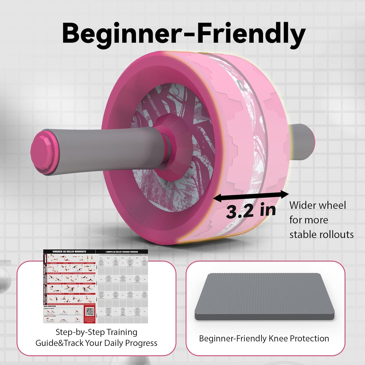 VINSGUIR Ab Roller Wheel, Abs & Core Workout Equipment for Home Gym with Knee Pad Accessories, Abdominal Wheel for Full-body Strength Training - Image 6