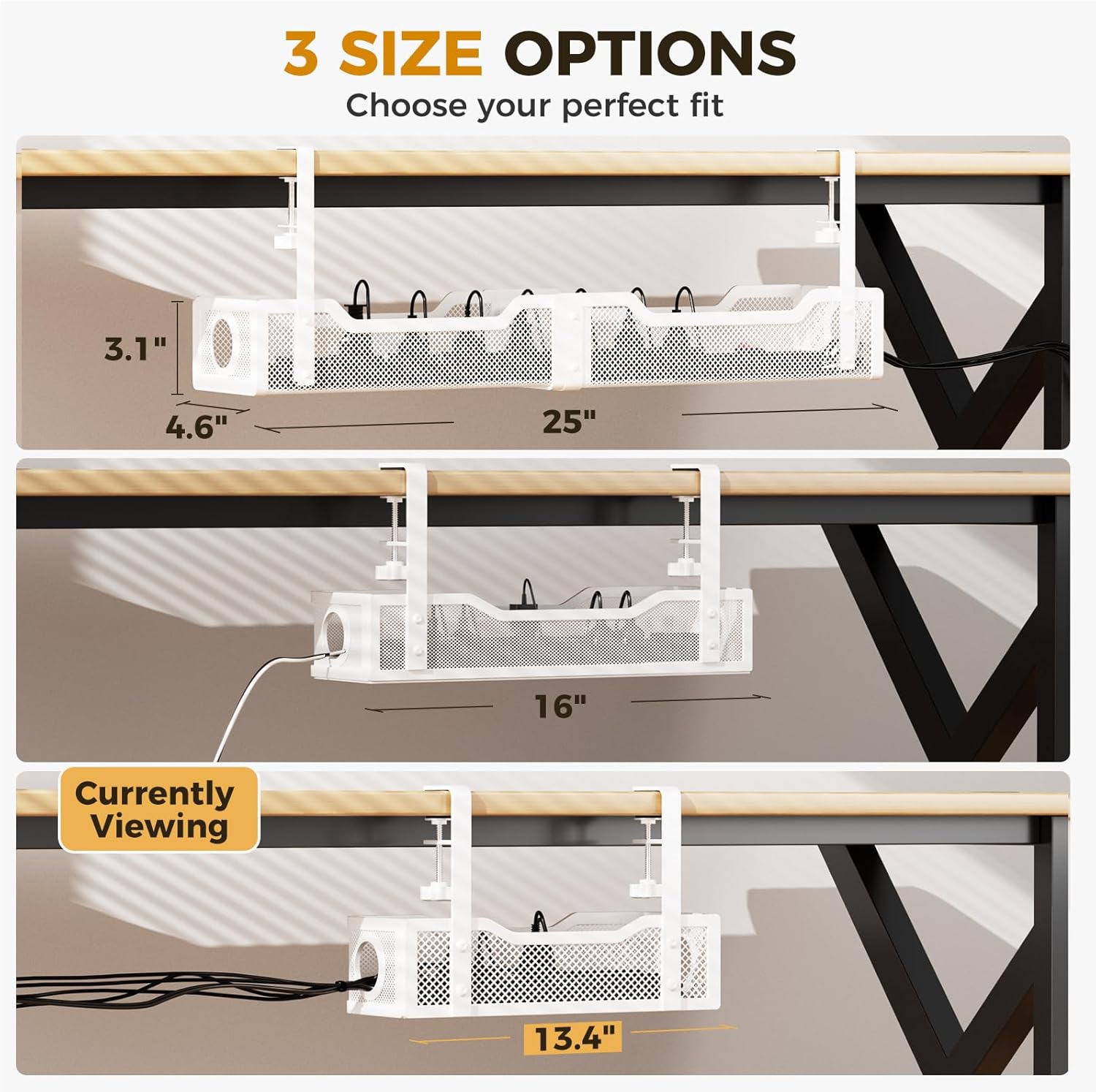 Under Desk Cable Management Tray White, Cinati Wire Organizers No Drill, Cable Tray with Clamp for Wire Management, Cord Organization Box for Office, Home - No Damage to Desk - Image 5