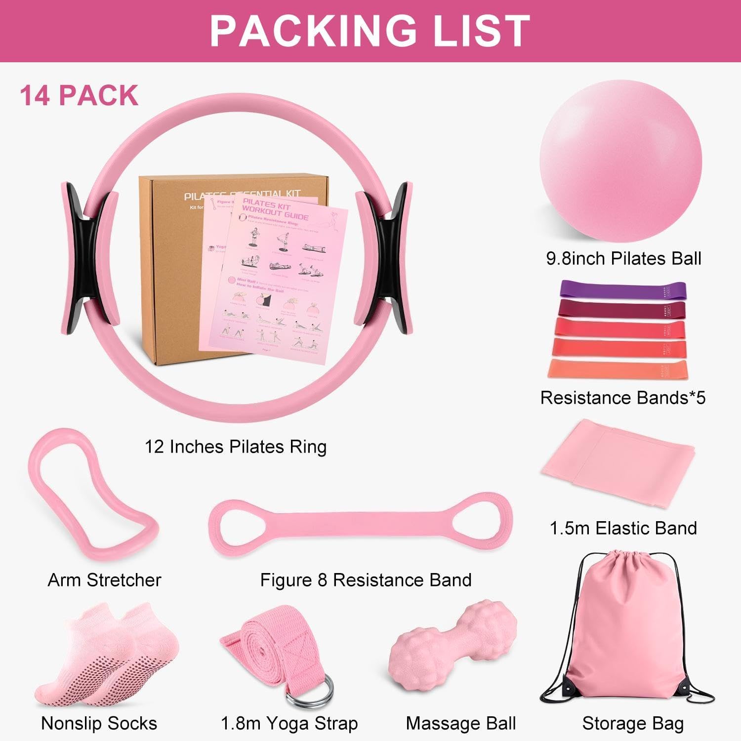 Home Pilates Essentials Kit for Women - Complete Set with 9" Yoga Ball, Figure 8 Resistance Band, Pilates Bands, Accessories, and Pilates Ring - Perfect for Beginners Home Workouts - Image 2