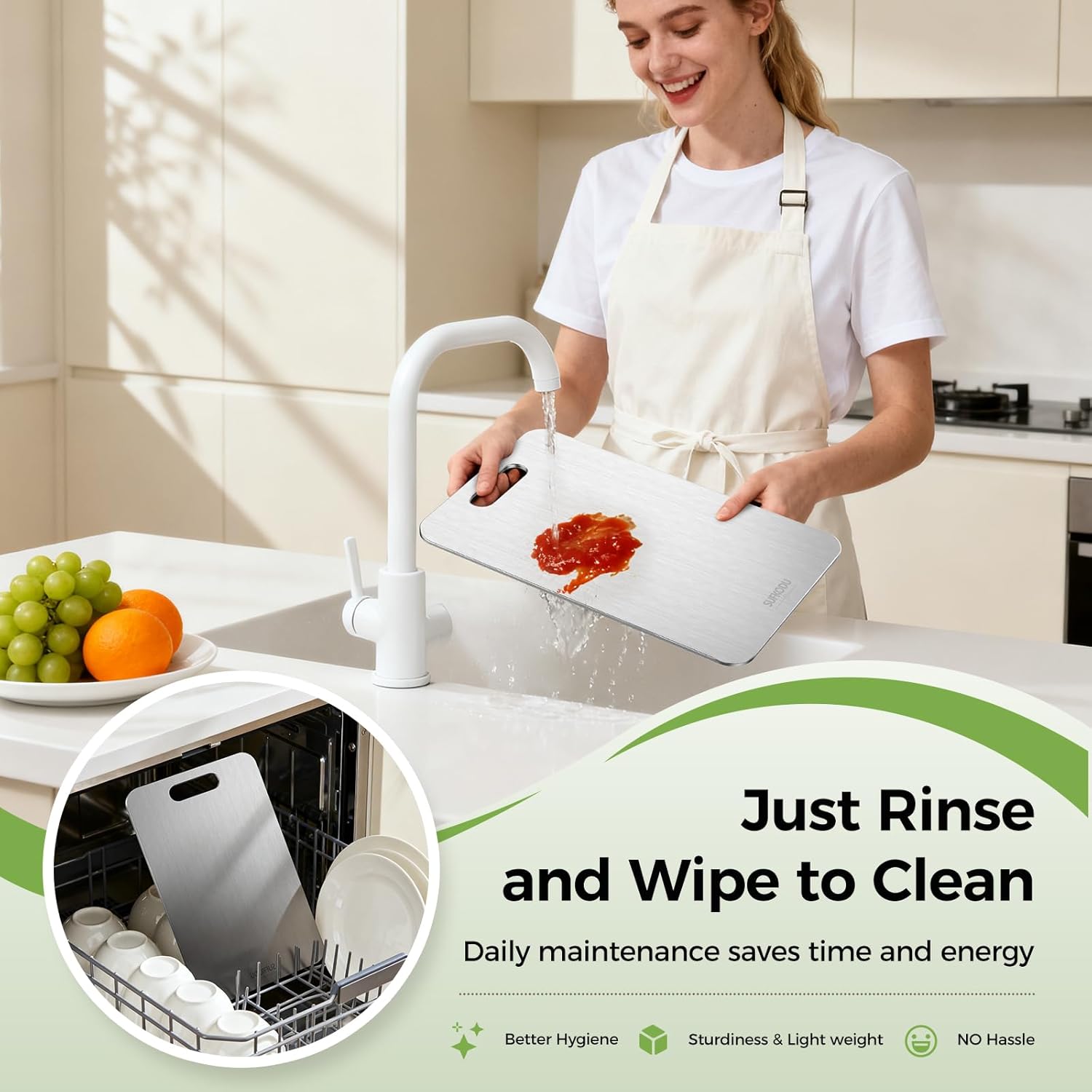 Titanium Cutting Board Set of 3, Titanium Cutting Boards for Kitchen, 100% Double-Sided Titanium Cutting Boards, Separate Raw and Cooked Food Areas, Non-Toxic, Dishwasher Safe (S+ M + L) - Image 7