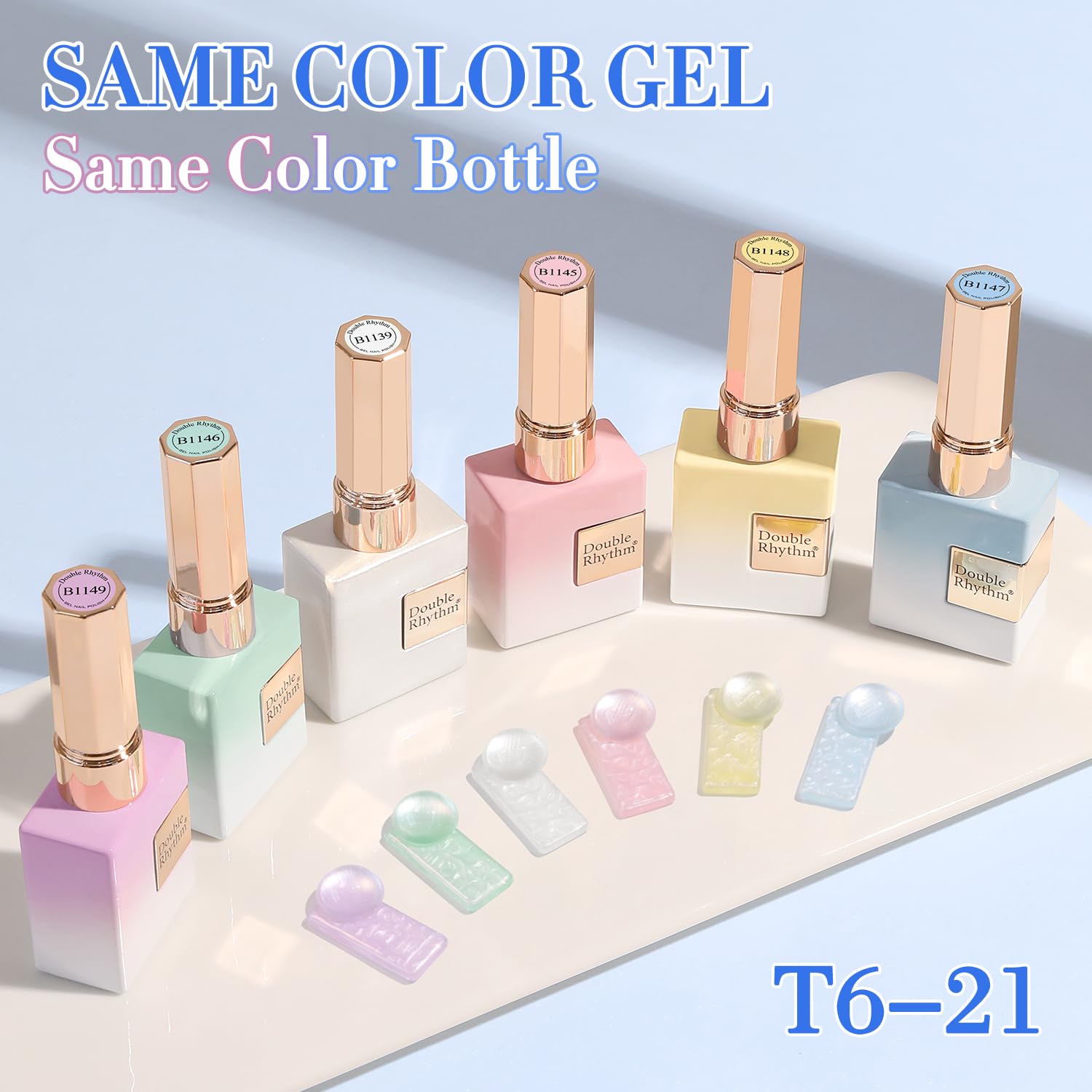 Double Rhythm 6 Pcs 15 ML Gel Polish Set Same Color Same Bottle Soak Off Gel Polish Kit Nail Art Manicure Salon DIY at Home for Women (Pearl Pink White Green Blue Purple-T6-21) - Image 3