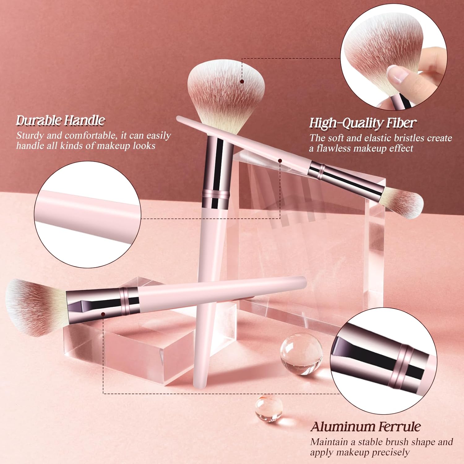 Makeup Brush Set, Premium Synthetic 10 PCS Makeup Brushes, Travel Makeup Brush Set with Soft Hairs, Makeup Brushes Set Professional for Blush, Eyeliner, Eyeshadow, Concealer, and Foundation (Pink) - Image 4