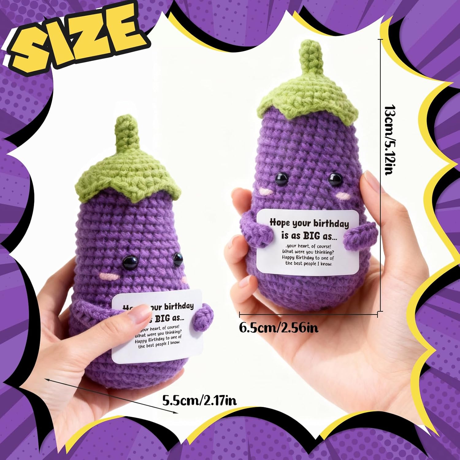 Funny Crochet Eggplant Birthday Gag Gift for Best Friend, Handmade Novelty Plush with Witty Card, Funny Gifts for Women, BFF, Sister, White Elephant & Stocking Stuffer Idea - Image 2