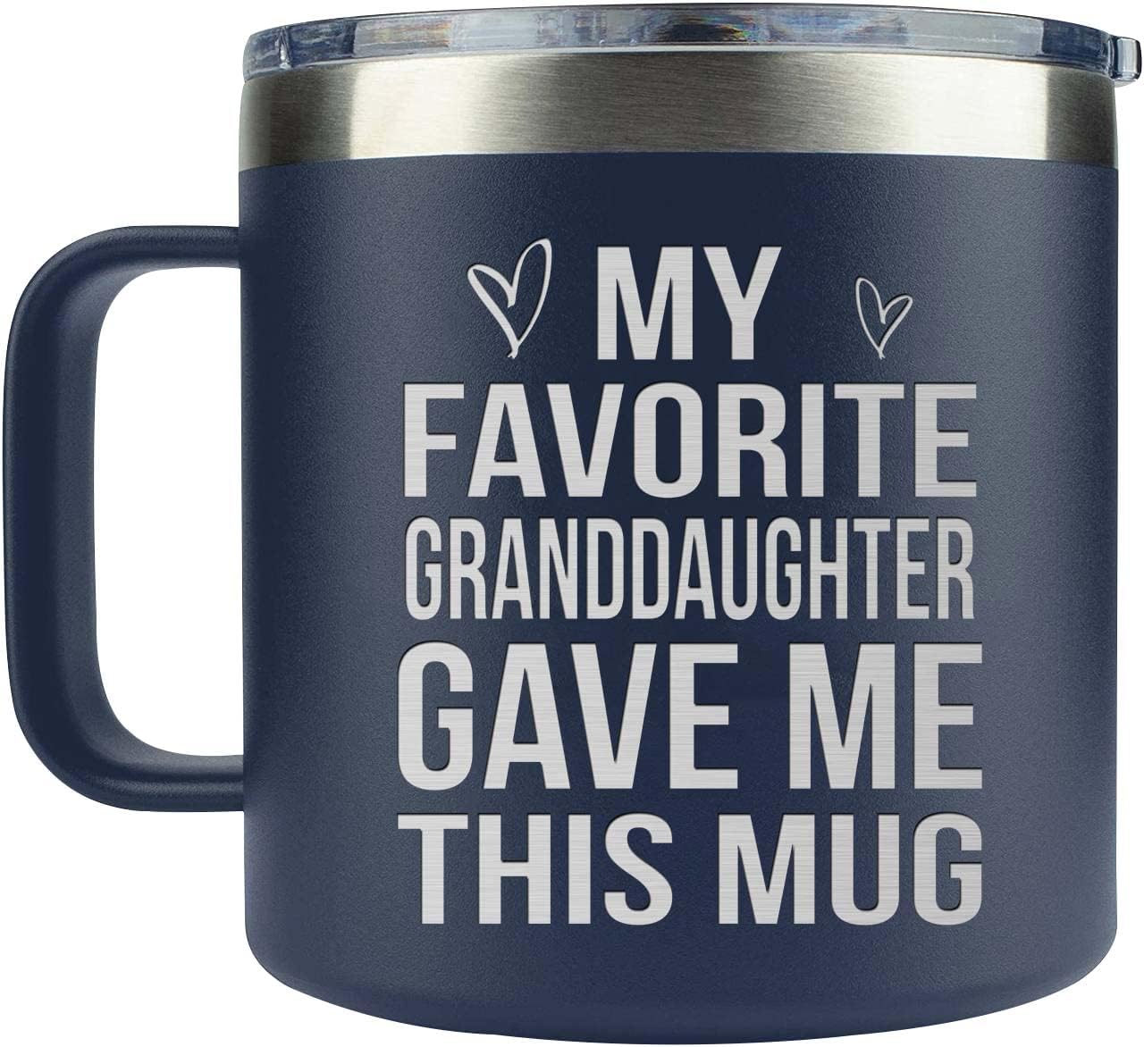 Gifts for Grandpa from Grandaughter, Grandson, Kids on Fathers Day, Christmas, Birthday - Funny Coffee Mug Gifts for Grandparents - Grandparents Insulated Stainless Steel Mug 14oz Navy