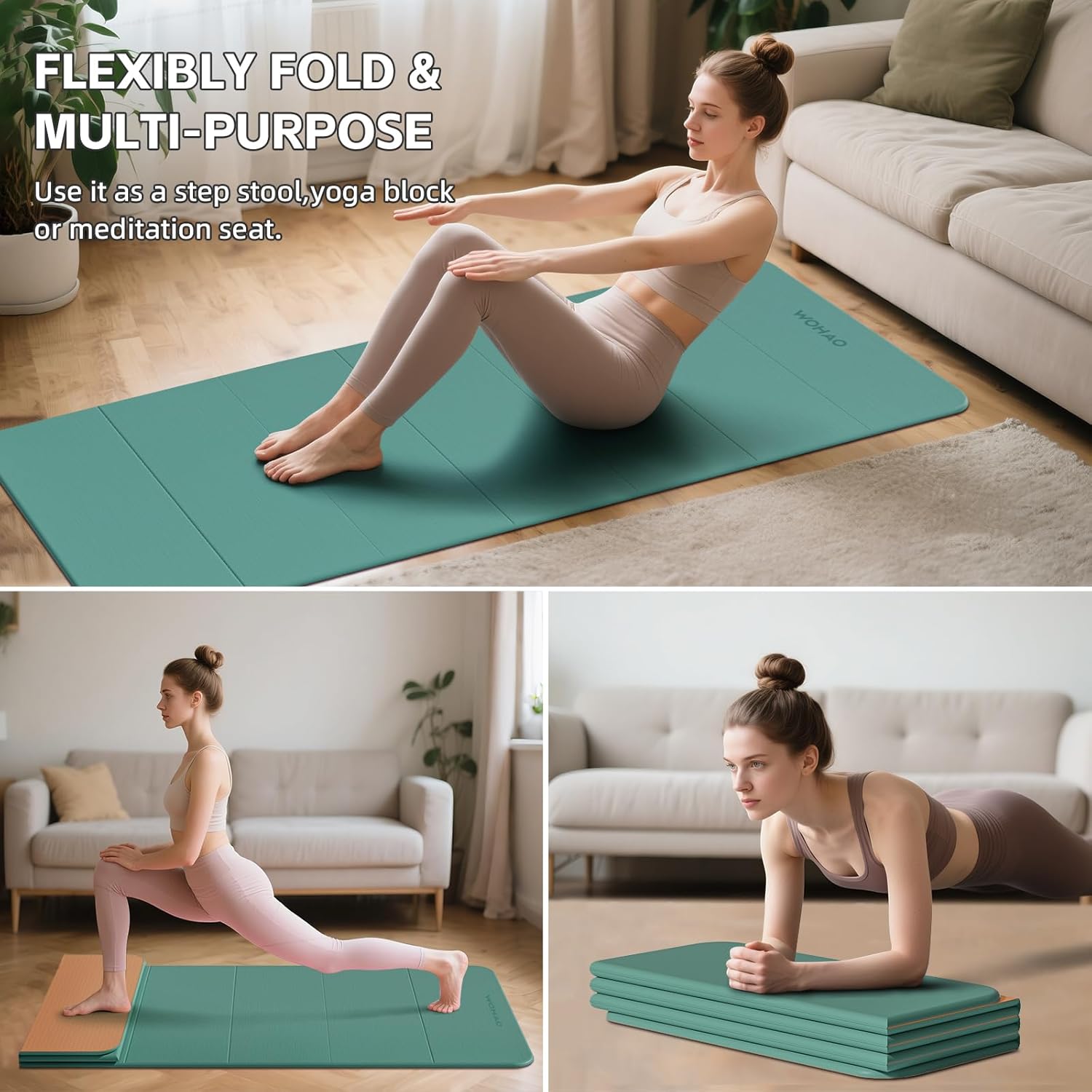 7-Fold Yoga Mat 70"x24" - 1/2 Inch Thick Folding Exercise Mat, Compact Non-Slip TPE Mat for Travel, Storage, Yoga & Home Gym, Lightweight & Portable - Image 6