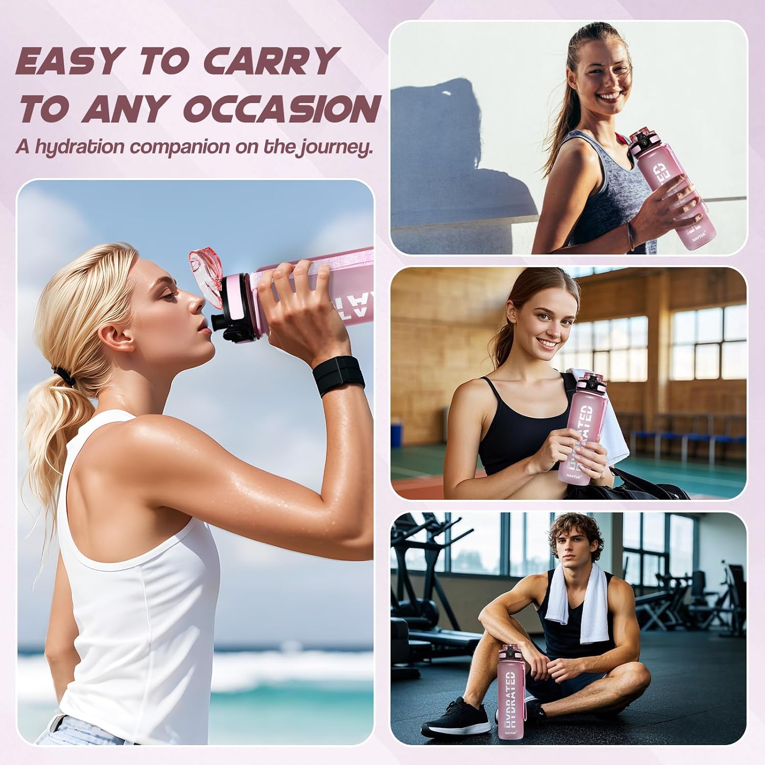 Water Bottle, 32oz Sports Water Bottles with Time Marker Wide Mouth, Motivational and Leakproof Drink Bottle, BPA Free Tritan with Carry Strap for Gym Fitness Outdoor (1 Bottle) - Image 7