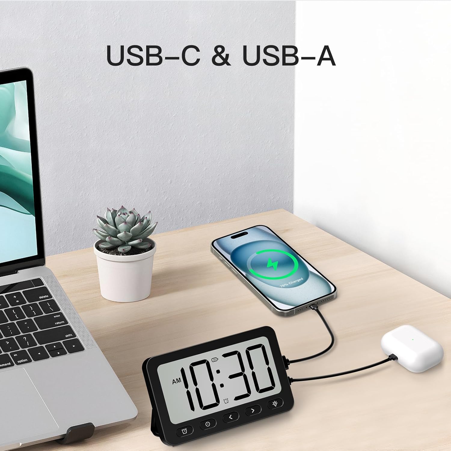 ANJANK Digital Travel Alarm Clock, Equipped with 6000mAh for MagSafe Battery Pack, Portable Magnetic Power Bank, Wireless Charger for iPhone 16/15/14, USB-C & USB-A Charging, Foldable Clock, Backlight - Image 5