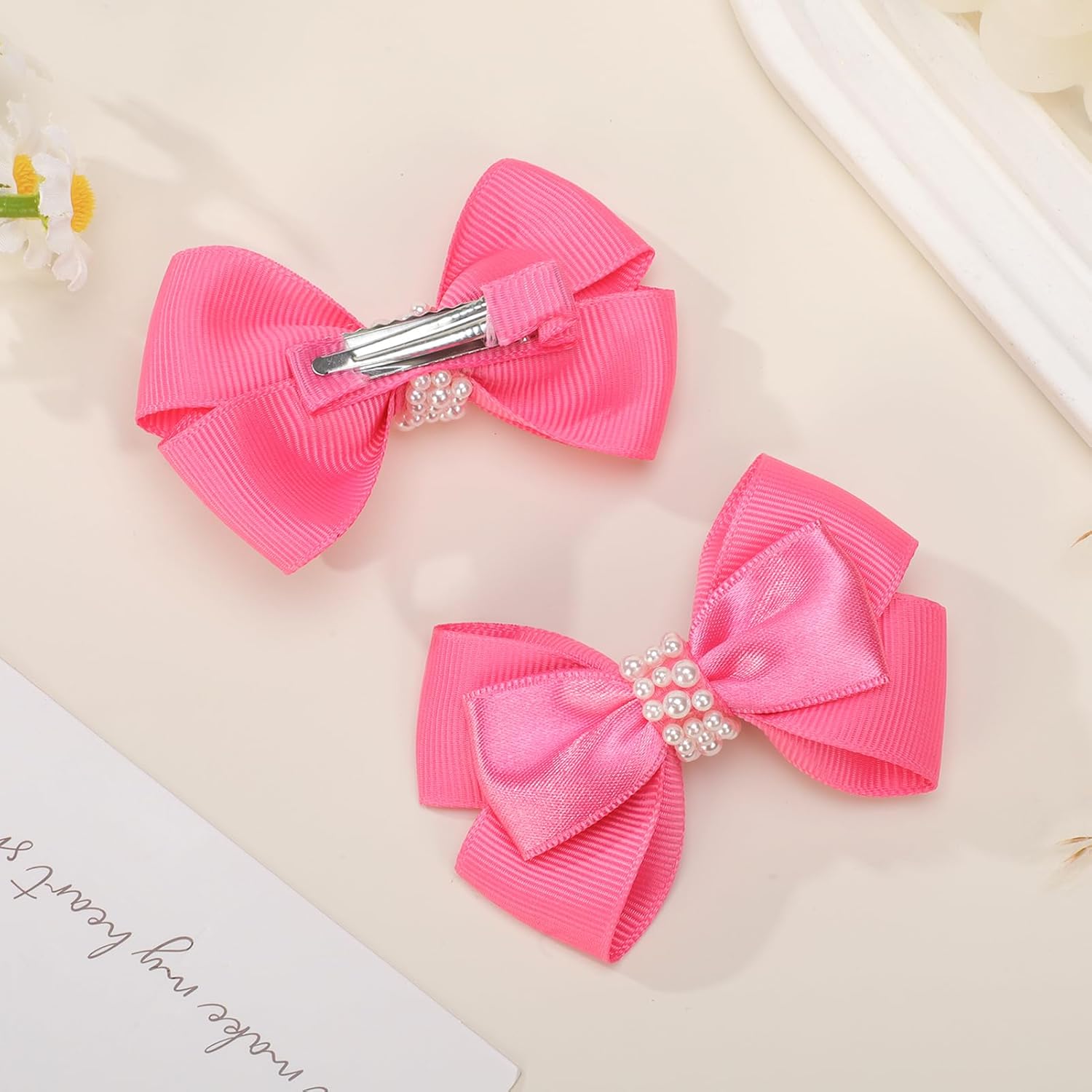 KISZU 3 Inch Hair Bows Clips Grosgrain Ribbon Alligator Clips Hair Accessories for Girls Toddler Kids Children Teens Women - Hot Pink - Image 6