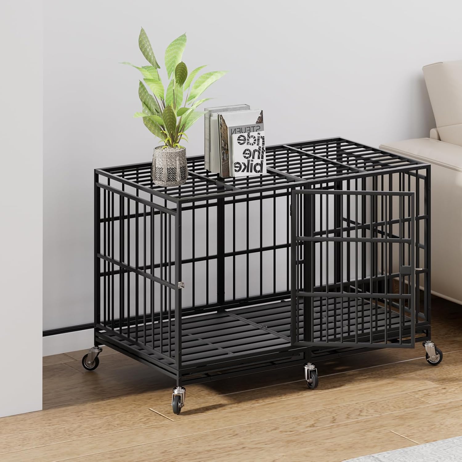 Snuowu 48 Inch Heavy Duty Dog Crate with Wheels,Indestructible Escape-Proof Dog Cage for Large Dogs, Extra Large XL XXL Indestructible Dog Crate with Removable Tray. - Image 7
