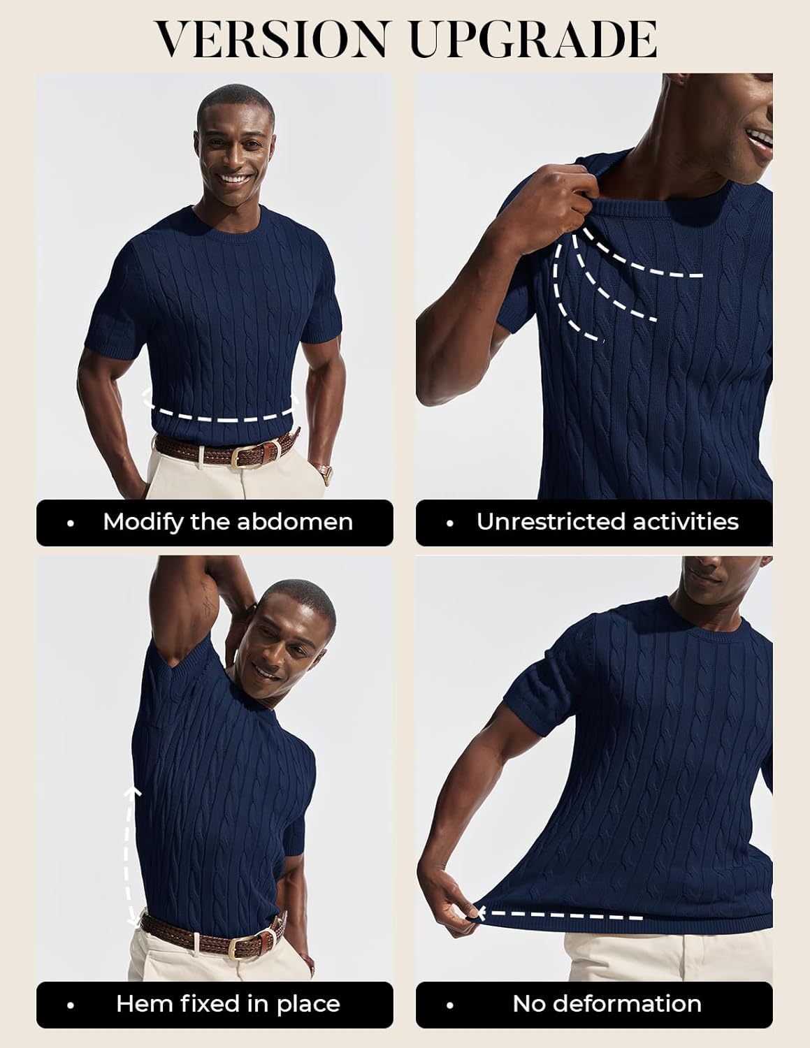 PJ PAUL JONES Men's T-Shirts Cable Knit Short Sleeve Tshirt Casual Textured Shirt Crewneck Tee Shirts - Image 5