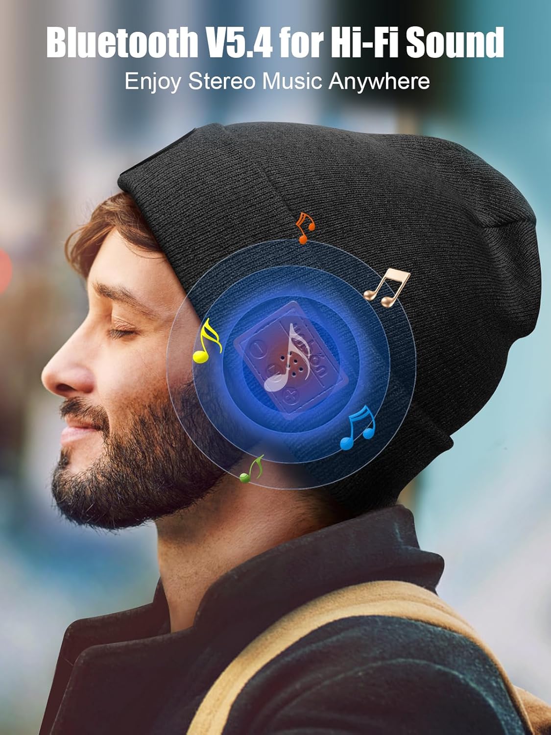 UNBON Bluetooth Beanie for Men, Bluetooth Beanie Hat with Light Headphones, Mens Birthday Gifts for Men Teen Boys Dad - Image 3
