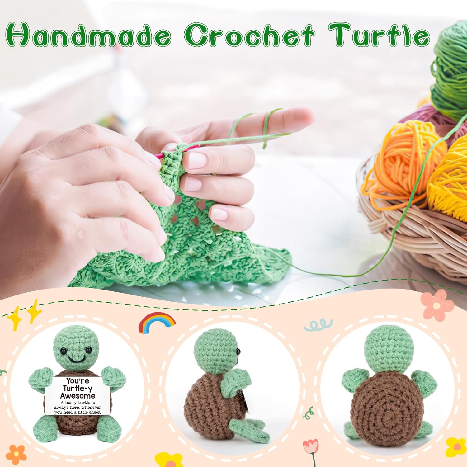 Mini Funny Turtle Gifts Mothers Day Teacher Appreciation Graduation Nurses Week 2026 Fathers Day, Birthday Gifts for Women Men Her Him, Small Cute Stuff Things, Emotional Positive Crochet Turtle Decor - Image 3
