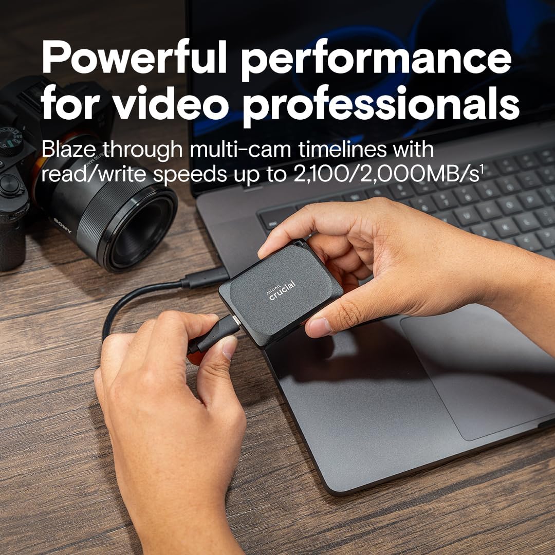 Crucial X10 Pro 1TB Portable SSD, Up to 2100MB/s Read, 2000MB/s Write, 3.2 USB-C, External Solid State Drive, Durable Storage for PC & Mac, for Professional Creators, Black - CT1000X10PROSSD902 - Image 2