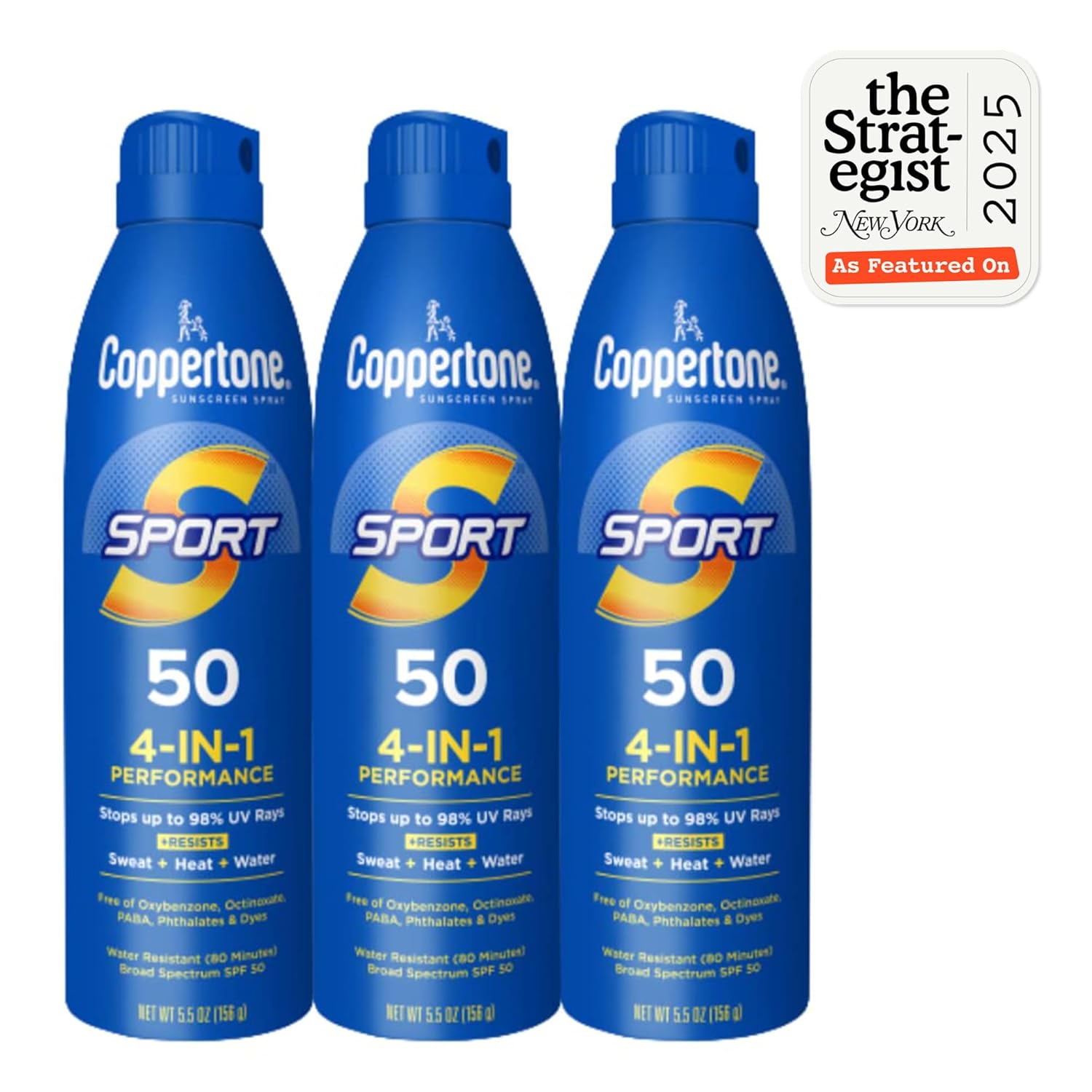 Coppertone Sport Sunscreen Spray SPF 50, Sweat, Heat and Water Resistant Sunblock, Lightweight, Oxybenzone Free, Spray Sunscreen Bulk Pack, 5.5 Oz Bottle, Pack of 3 (Packaging May Vary) - Image 2